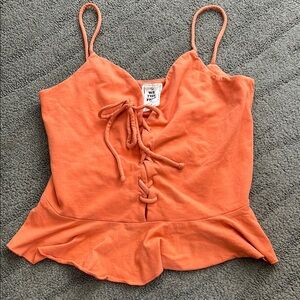 FREE PEOPLE Lace Up Peplum Tank in Coral Size Small NWT